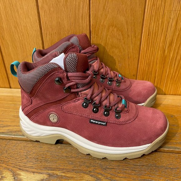 TIMBERLAND WOMEN'S WHITE LEDGE WATERPROOF MID HIKER DARK RED FULL GRAIN A5P2B - Picture 1 of 11
